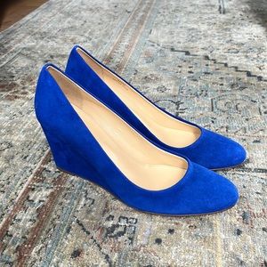 NWOB Blue Suede J. Crew Wedge Heels Size 7